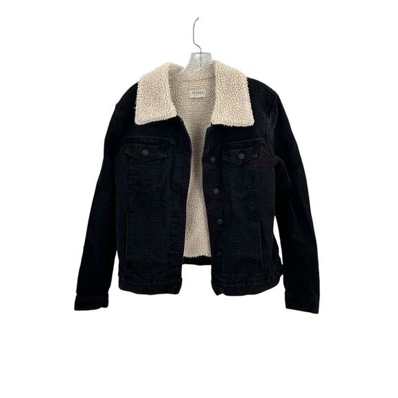 Pacsun Women’s Black Denim Jacket Size Medium Fleece Distressed Retro Boho 90s - Picture 11 of 11